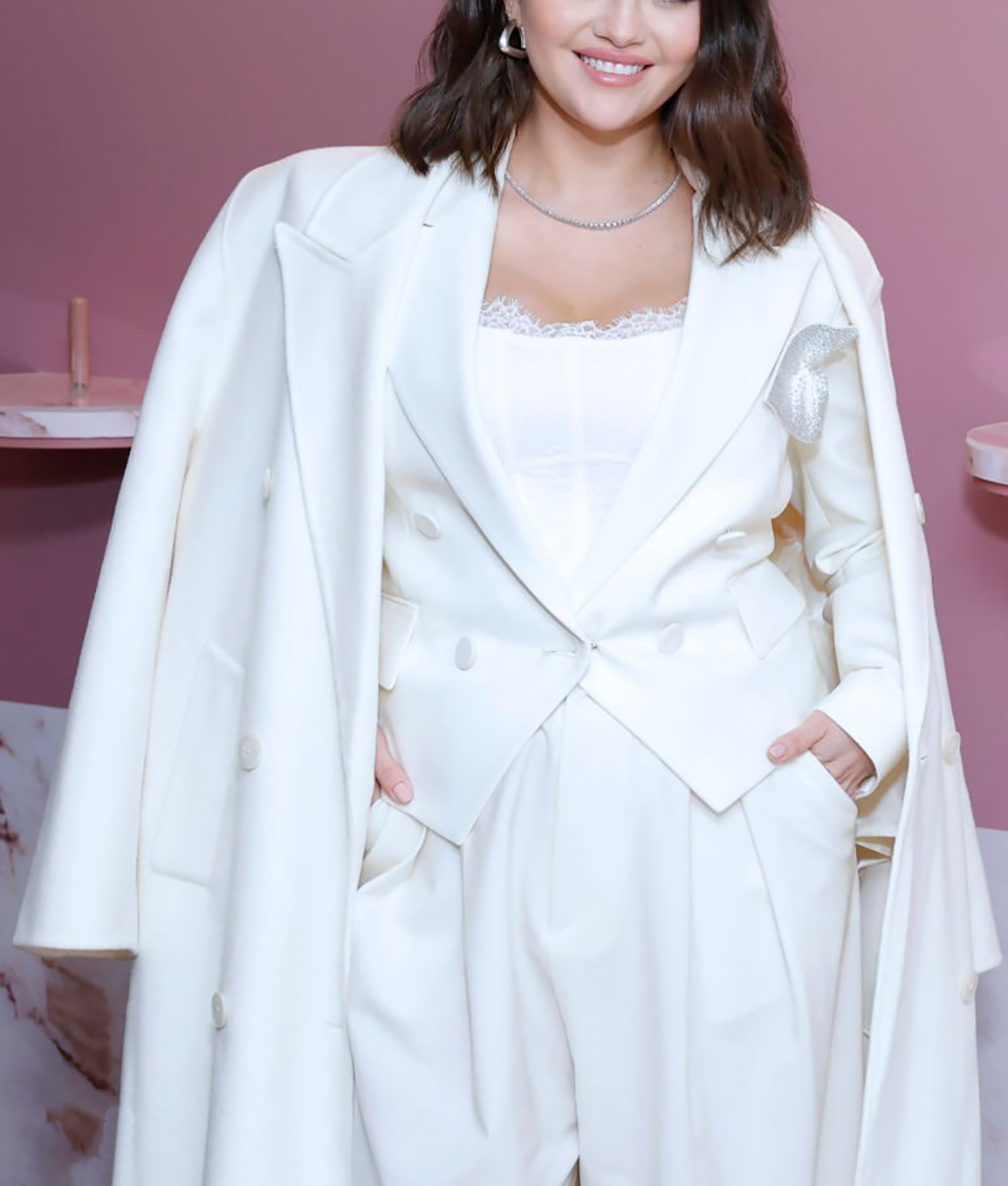 Selena Gomez White Long Coat (1)
