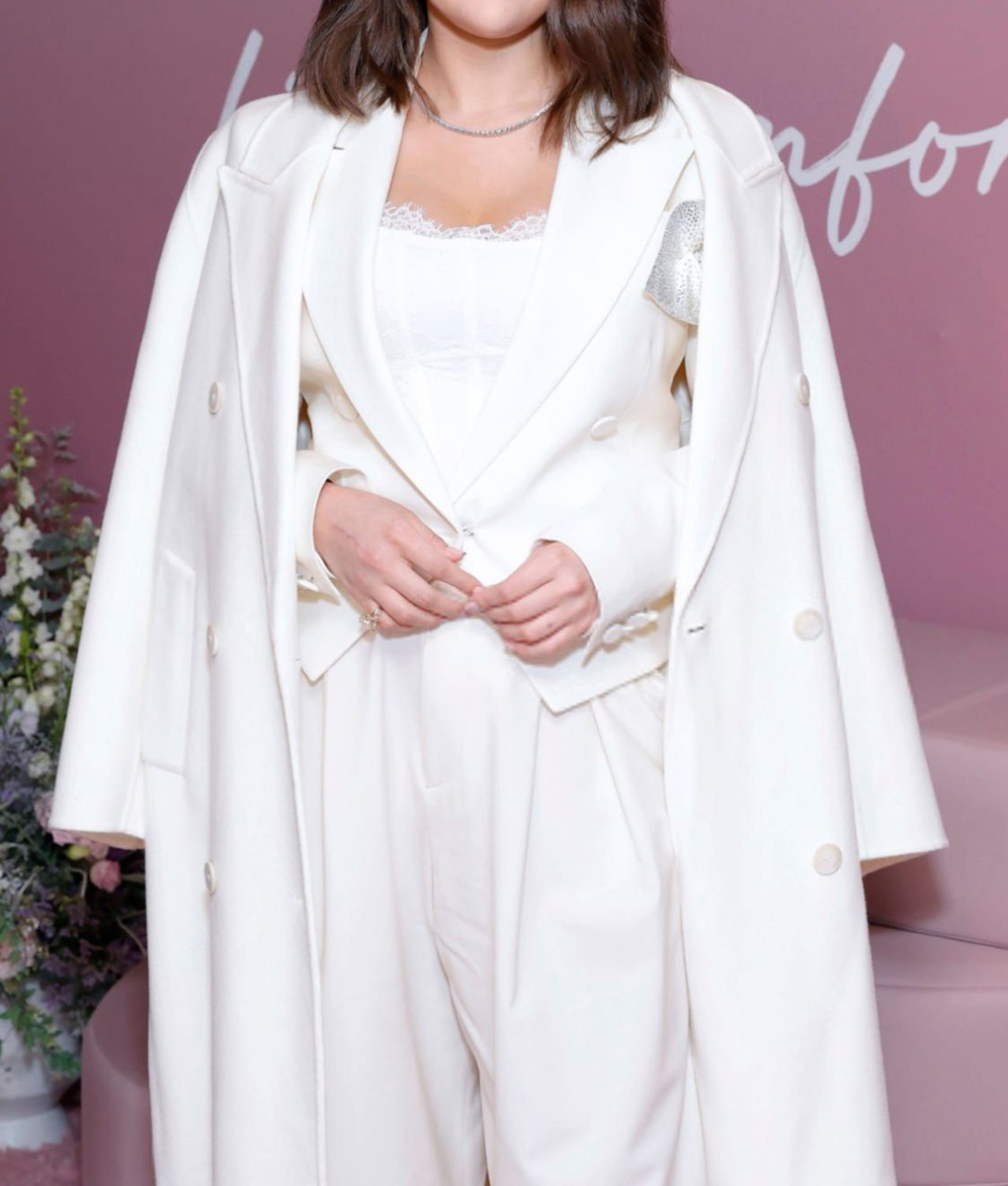 Selena Gomez White Long Coat (3)