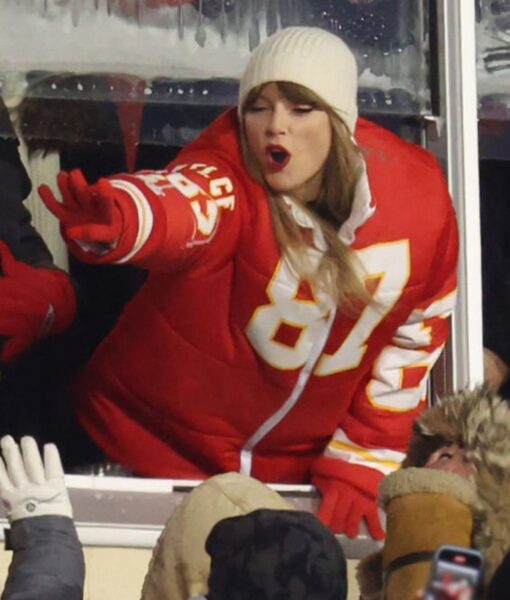 Taylor Swift Kelce 87 Red Puffer Jacket-7