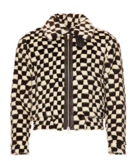 Travis Kelce Checkered Fur Bomber Jacket-3