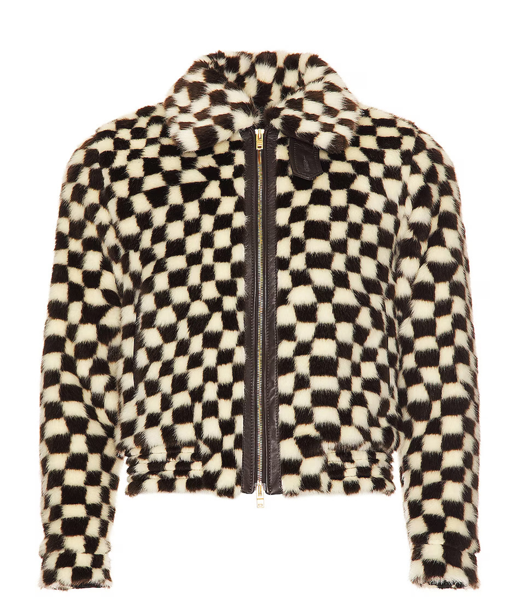 Travis Kelce Checkered Fur Jacket (2)