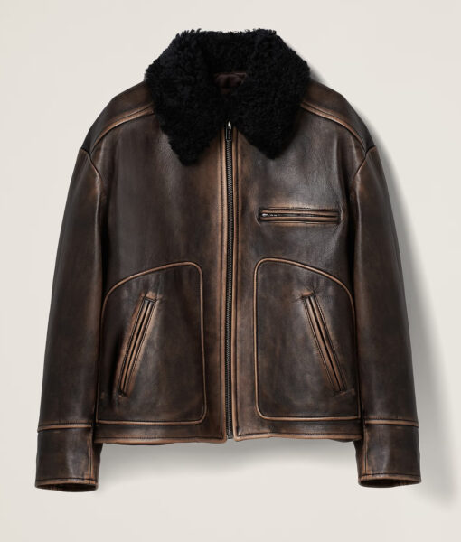 Paris Fashion Week Veronica Ferraro Brown Leather Jacket-2
