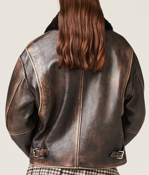 Paris Fashion Week Veronica Ferraro Brown Leather Jacket-3