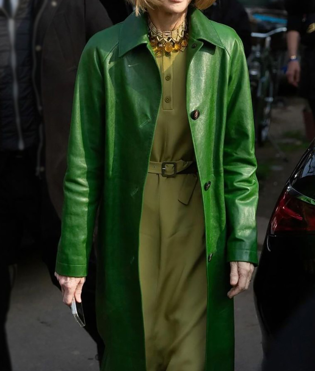 Anna Wintour Green Leather Coat (1)