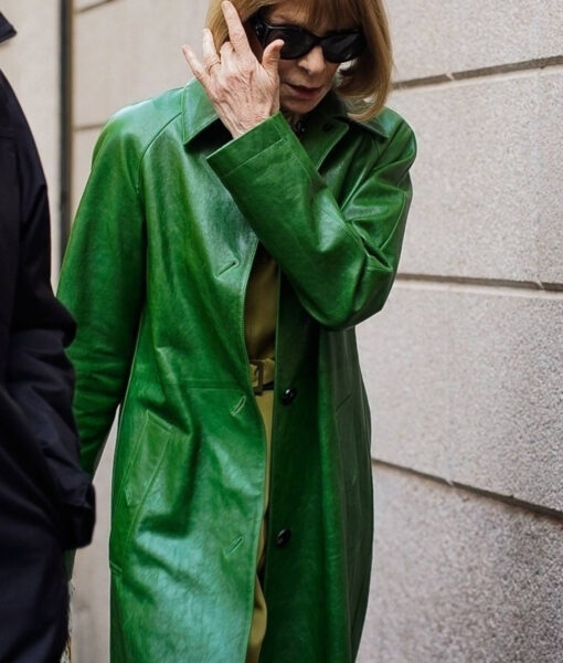 Anna Wintour Fashion Week Green Leather Coat-1