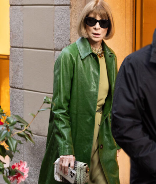 Anna Wintour Fashion Week Green Leather Coat-2