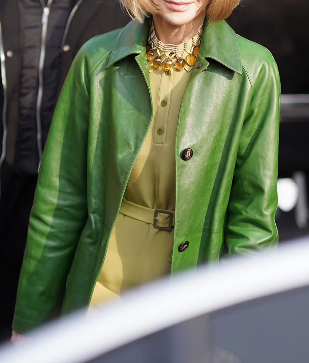 Anna Wintour Green Leather Coat (6)