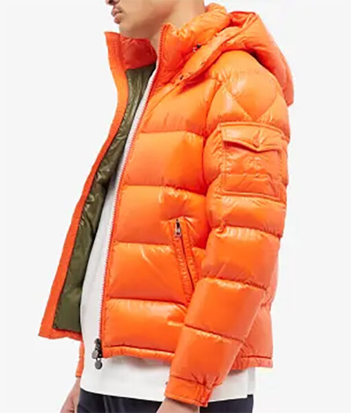 Brad Pitt Wolfs 2024 Orange Hooded Puffer Jacket-2