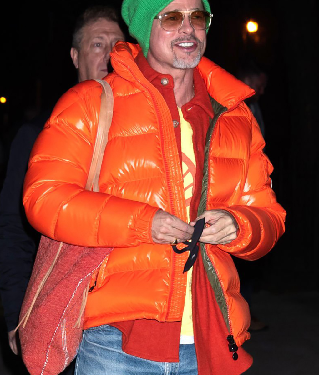 Brad Pitt Wolfs Orange Puffer Jacket (6)