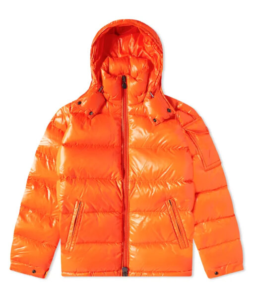 Brad Pitt Wolfs 2024 Orange Hooded Puffer Jacket-6