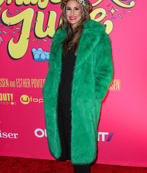 Brittany Furlan Drugstore June Premiere Green Fur Coat-2