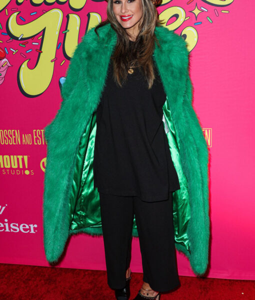 Brittany Furlan Drugstore June Premiere Green Fur Coat-1