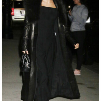 Camila Mendes Long Black Leather with Fur Coat-2