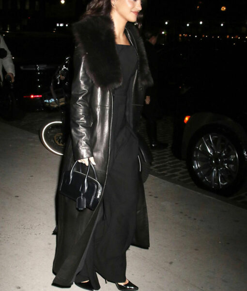 Camila Mendes Long Black Leather Coat-1
