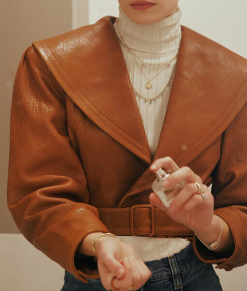 Cara Taylor Fashion Week Brown Leather Cropped Jacket-5
