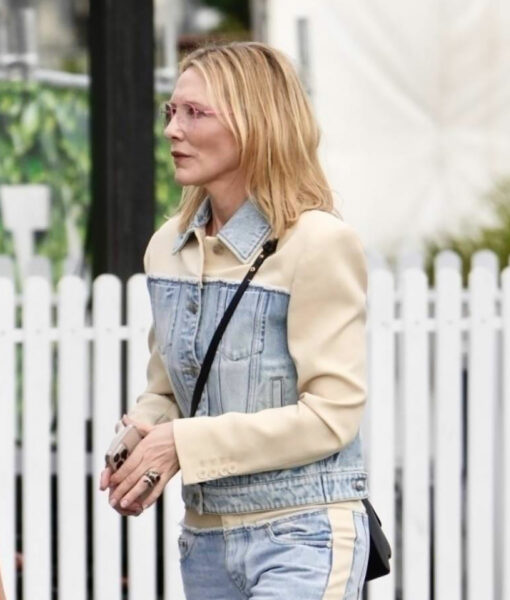 Cate Blanchett Blue Denim with Leather Jacket-2