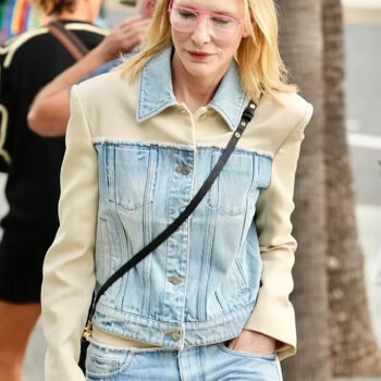 Cate Blanchett Blue Denim with Leather Jacket-1