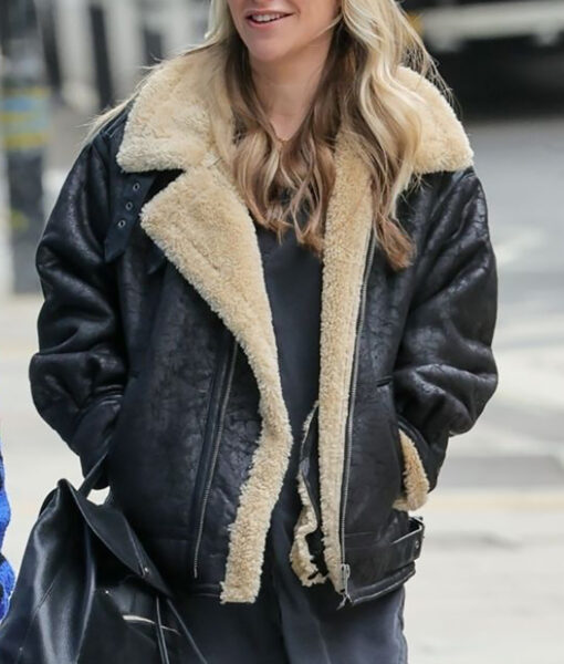 Chloe Madeley Jeremy Vine TV Show Leather Shearling Jacket