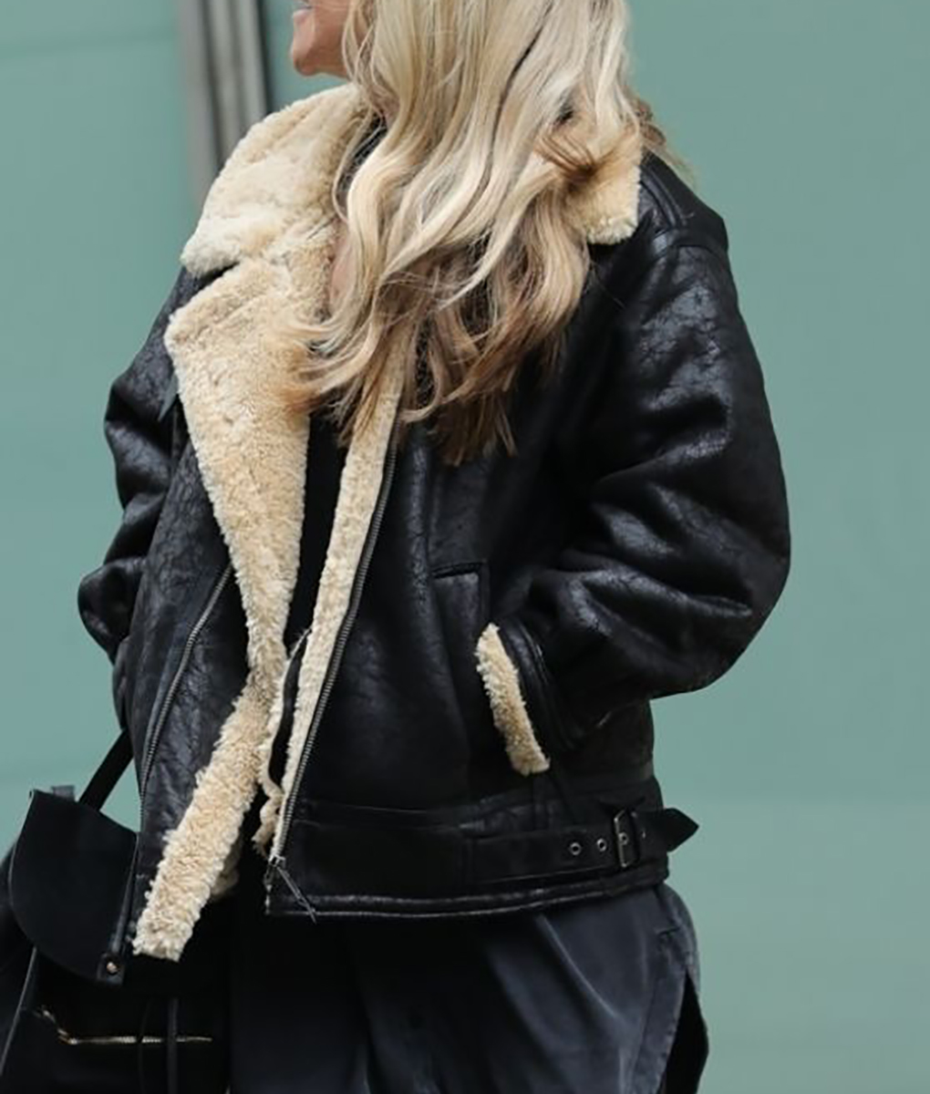 Chloe Madeley Black Leather Aviator Jacket (5)