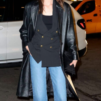 Daria Strokous Fashion Week Black Leather Coat
