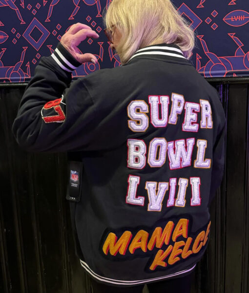 Donna Kelce Super Bowl LVIII Mama Kelce Black Varsity Jacket-1