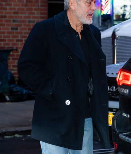 George Clooney Wolfs 2024 Black Wool Peacoat-6