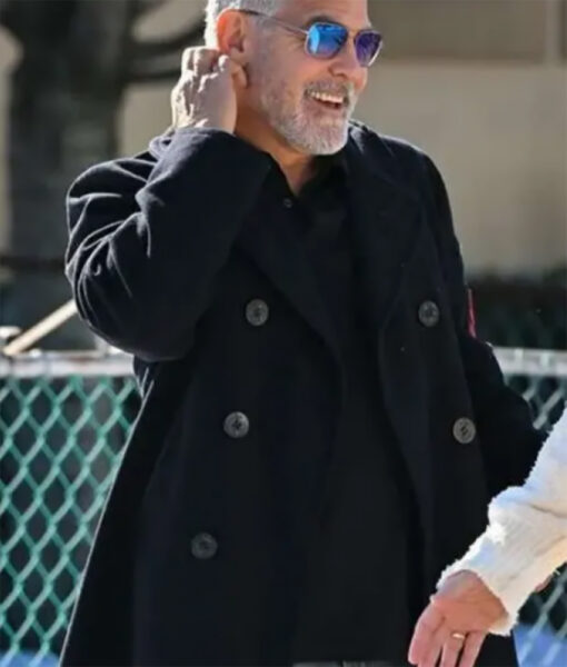 George Clooney Wolfs 2024 Black Wool Peacoat-1
