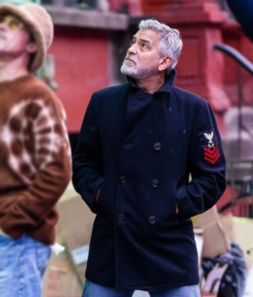 George Clooney Wolfs 2024 Black Wool Peacoat-2