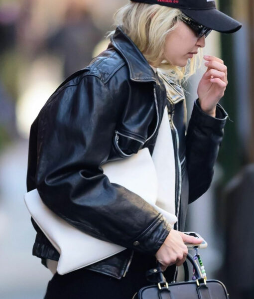 Gigi Hadid Black Leather Cropped Jacket-4