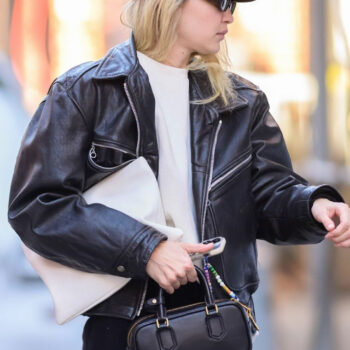 Gigi Hadid Black Leather Cropped Jacket-5