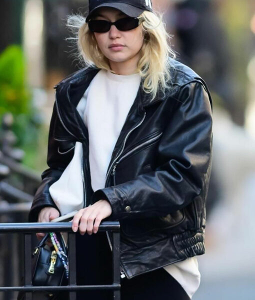 Gigi Hadid Black Leather Cropped Jacket-2
