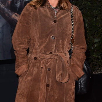 Jenna Coleman Brown Suede Leather Coat-3