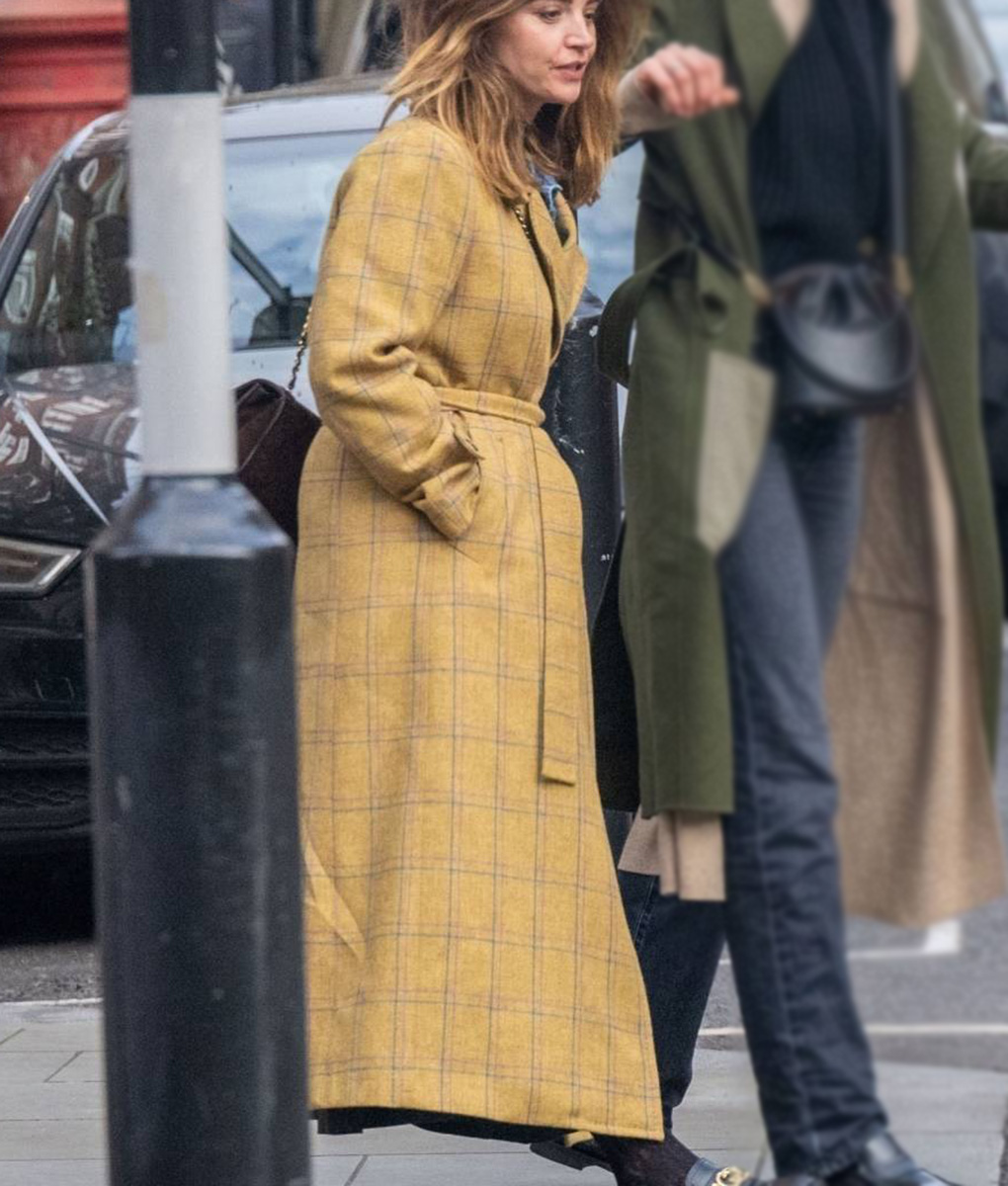 Jenna Coleman Yellow Belted Coat (1)