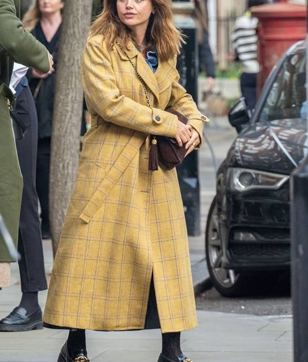 Jenna Coleman Yellow Belted Coat (6)