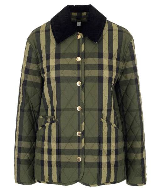 Kate Middleton Quilted Green Checkered Jacket-3