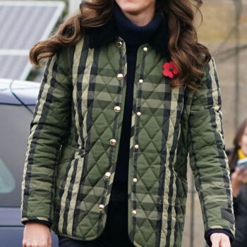Kate Middleton Quilted Green Checkered Jacket-4