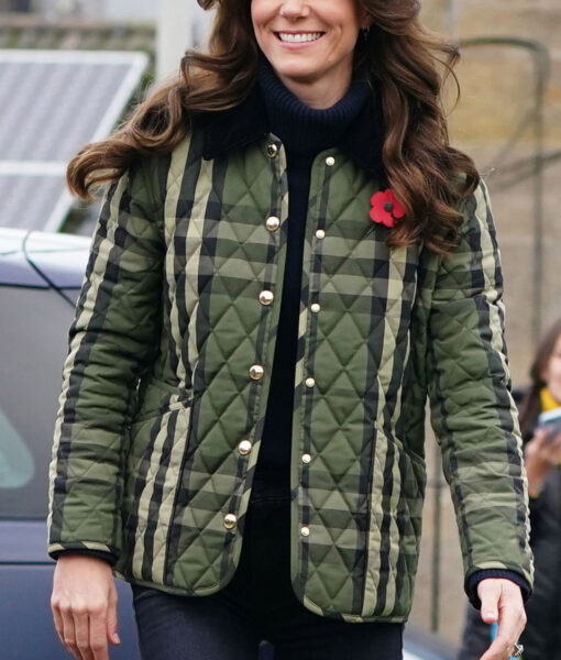 Kate Middleton Quilted Green Checkered Jacket