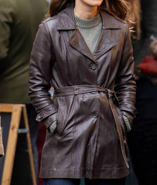 Keira Knightley Black Doves (Helen) Brown Leather Coat-4