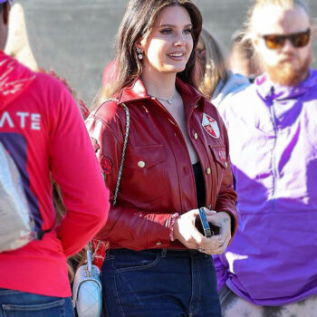 Lana Del Rey Super Bowl Red Leather Cropped Jacket