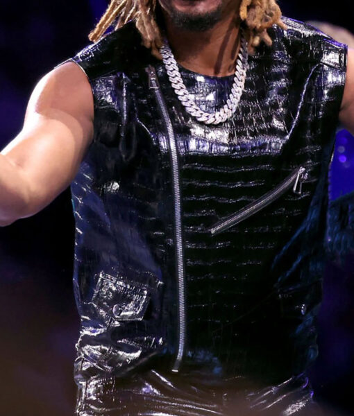 Lil Jon at Super Bowl LVIII Final Match Black Leather Vest-3