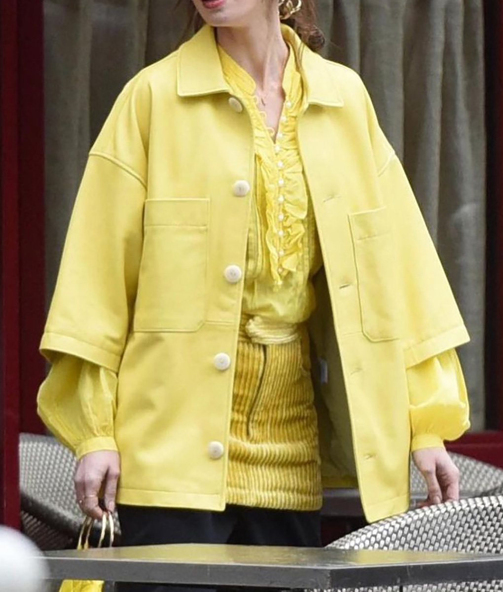 Lily Collins Emily in Paris Yellow Shirt Style Jacket (2)