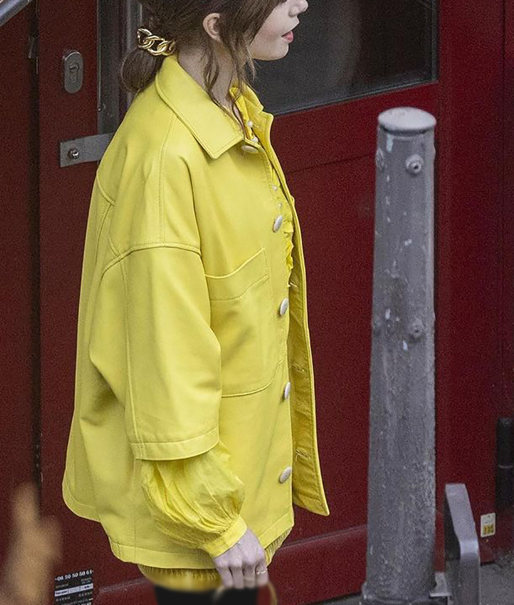 Lily Collins Emily in Paris Yellow Shirt Style Jacket (4)
