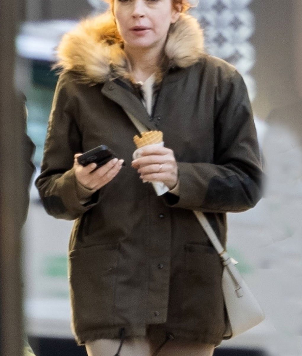 Lindsay Lohan Brown Cotton with Fur Jacket (2)
