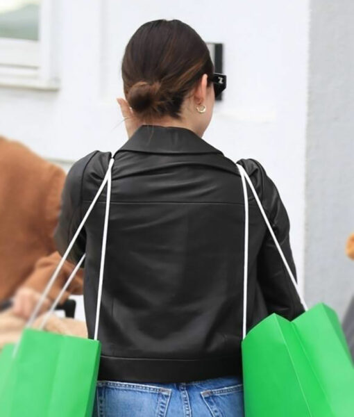 Lucy Hale Black Leather Bomber Jacket-2