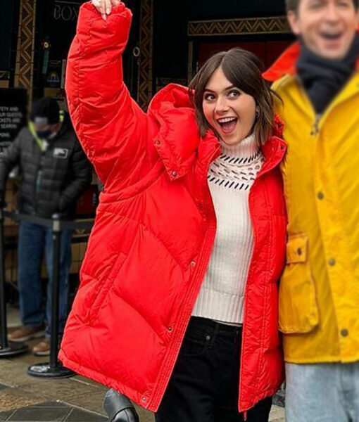 Margot Cat Person Premiere (Emilia Jones) Red Puffer Jacket