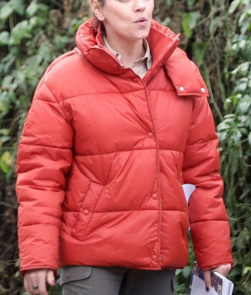 Mila Kunis Orange Puffer Hooded Jacket-3
