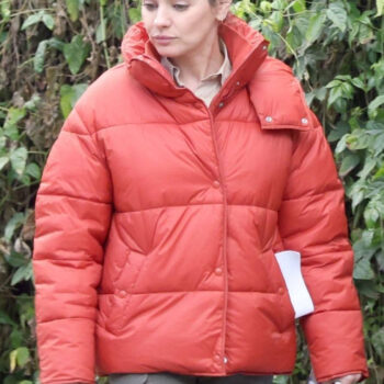 Mila Kunis Orange Puffer Hooded Jacket-4