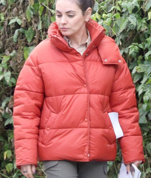 Mila Kunis Orange Puffer Hooded Jacket-4