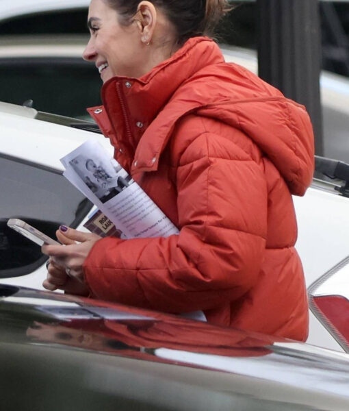 Mila Kunis Orange Puffer Hooded Jacket-2