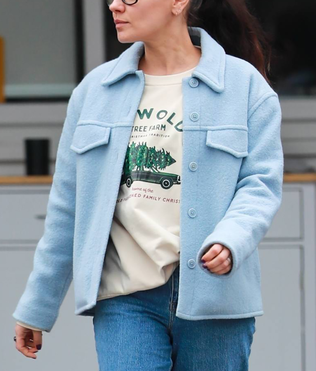 Mila Kunis Sky Blue Wool Jacket (2)